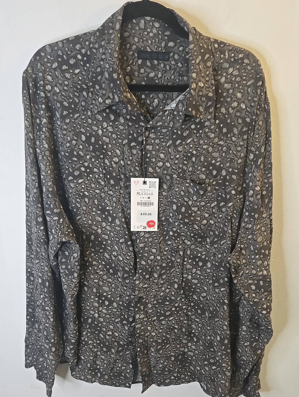 Men's Patterned Gray Long-Sleeve Shirt
